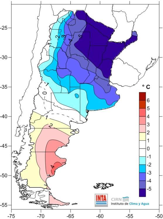 Durante esta ultima semana, en gran parte de la Patagonia se observaron temperaturas máximas medias más cálidas que las esperadas como normales para el periodo.