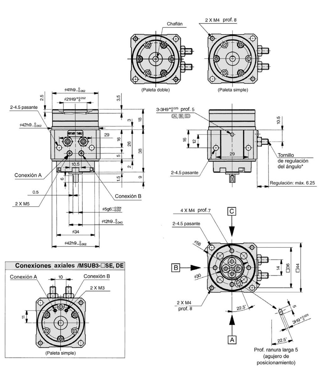 Mesa giratoria Serie MSUB Con detección magnética: MDSUB3 Modelo con conexionado lateral 1) 24 : Para D-90, 90A,