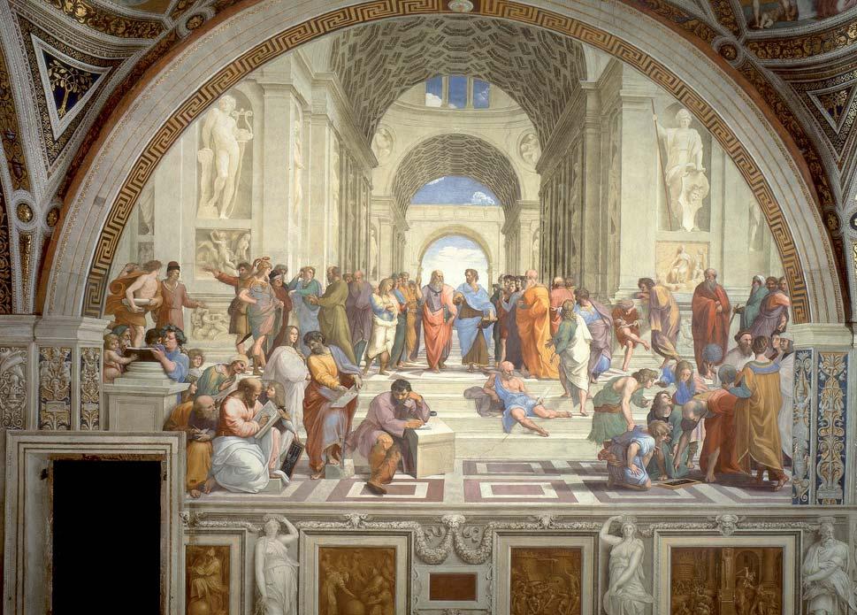 Arriba, pensadores griegos, abajo, escultura de Aristóteles pensando. Cuál es la historia de la ética?