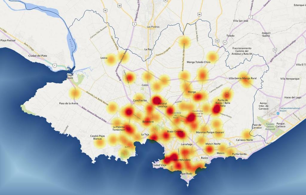 5. Mapa de calor siniestros fatales en Montevideo 2018 Gráfico 28- Mapa de calor
