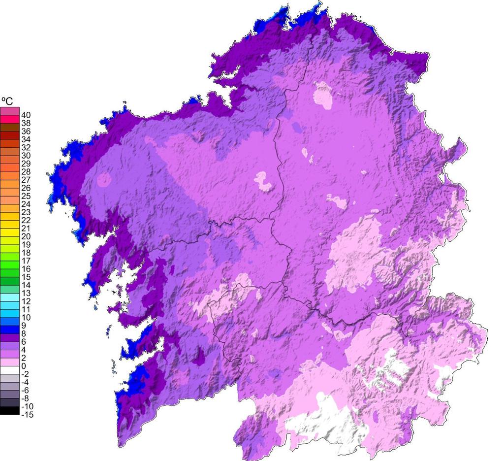 O valor medio das temperaturas máximas no mes de decembro para Galicia, a partir dos valores do mapa, foi de 12.8 ºC.
