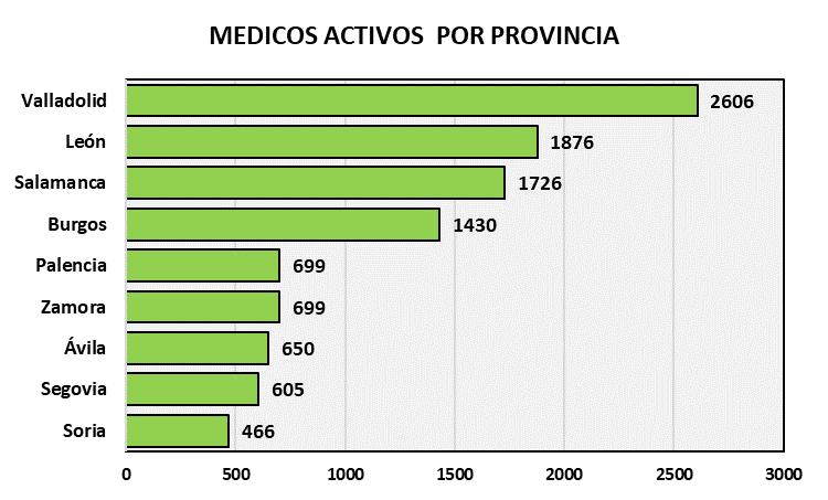 MEDICOS ACTIVOS 24,2% 17,4% 16,0% 13,3% 6,5% 6,5% 6,0% 5,6% 4,3% Castilla y León cuenta con 10.757 médicos activos.