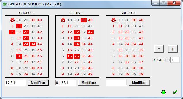 3.5. GRUPOS RELACIONADOS Permite crear diferentes grupos de números con 6 subgrupos cada uno máximo y pedir aciertos de números en cualquiera de los subgrupos de cada grupo.