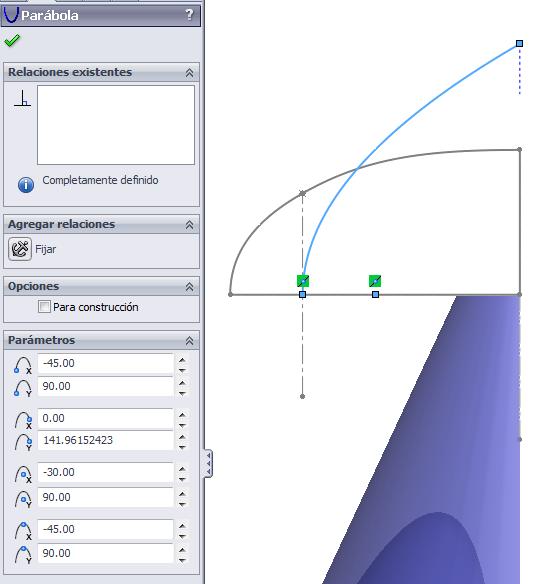 Puede dibujar el arco de parábola: Marque el foco sobre el eje horizontal (f) A Marque el vértice en la intersección del eje horizontal y la tangente vertical (V) V f