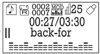 Reproducción de canciones en memoria USB / SD 1. Número de la canción / Total canciones 2. Modo de reproducción 3. Símbolo de música 4. Reproducir / Pausar 5.