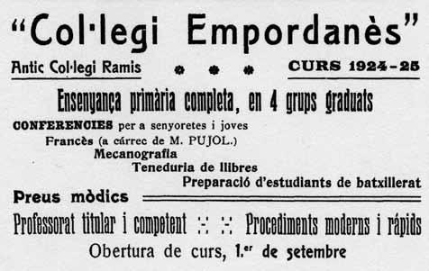 140 23 d agost de 1924 Propaganda del Col legi Empordanès a La Veu de l Empordà.