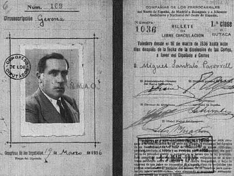 166 1936 Bitllet de lliure circulació pels ferrocarrils de l Estat espanyol, emès a favor del diputat al Congrés, Miquel Santaló.