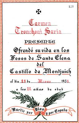 Referència a Carmen al Llibre dels Màrtirs del castell de Montjuïc Agraïments: El meu agraïment més sincer a aquelles persones que amb la seua aportació han contribuït que aquesta investigació isca a