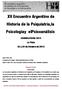 XV Encuentro Argentino de Historia de la Psiquiatría,la Psicologíay elpsicoanálisis