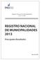 REGISTRO NACIONAL DE MUNICIPALIDADES 2013