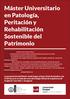 Máster Universitario en Patología, Peritación y Rehabilitación Sostenible del Patrimonio