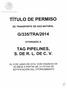 TÍTULO DE PERMISO DE TRANSPORTE DE GAS NATURAL G/335/TRA/2014 OTORGADO A TAG PIPELINES, S. DE R. L. DE C. V.