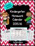 Kindergarten. Homework Calendar