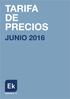 TARIFA DE PRECIOS JUNIO 2016