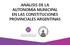 ANÁLISIS DE LA AUTONOMÍA MUNICIPAL EN LAS CONSTITUCIONES PROVINCIALES ARGENTINAS