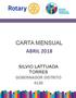 CARTA MENSUAL ABRIL 2018 SILVIO LATTUADA TORRES GOBERNADOR DISTRITO 4130