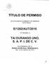 TÍTULO DE PERMISO DE AUTOABASTECIMIENTO DE ENERGÍA ELÉCTRICA E/1262/AUT/2015 OTORGADO A TAI DURANGO UNO, S. A. P. I. DE C. V.