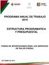 PROGRAMA ANUAL DE TRABAJO 2016 ESTRUCTURA PROGRAMATICA Y PRESUPUESTAL FONDO DE APORTACIONES PARA LOS SERVICIOS DE SALUD (FASSA)